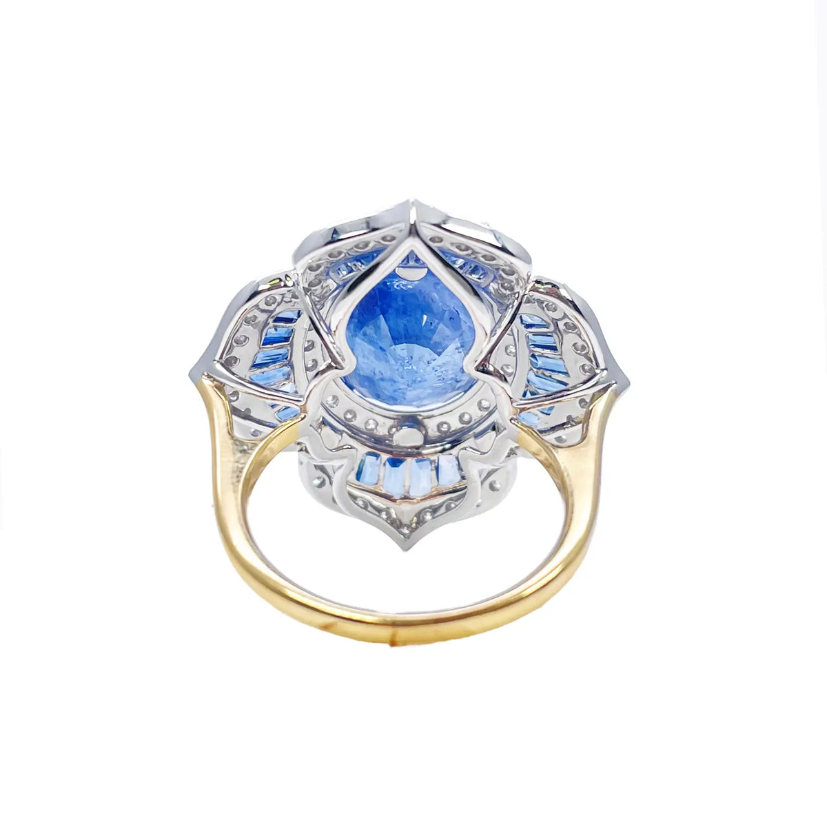 18ct Yellow Gold Natural Blue Sapphire & Diamond Floral Cocktail Ring 10.69ct  Diamond Ring