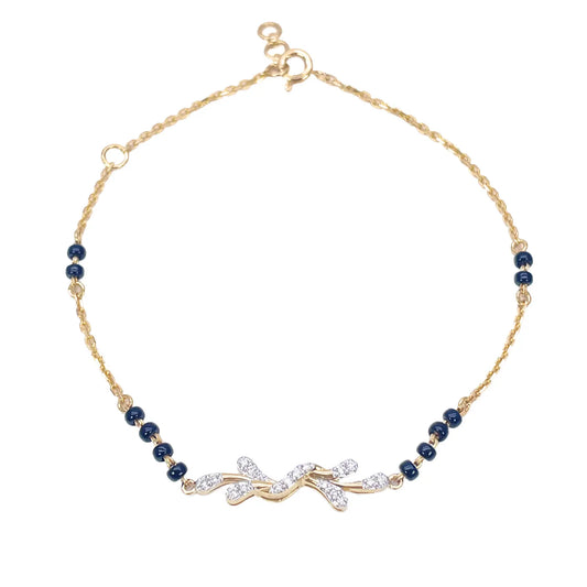 18ct Yellow Gold Natural Diamond 0.11ct Floral Mangalsutra Bracelet 7.5 Inches  Diamond Bracelets