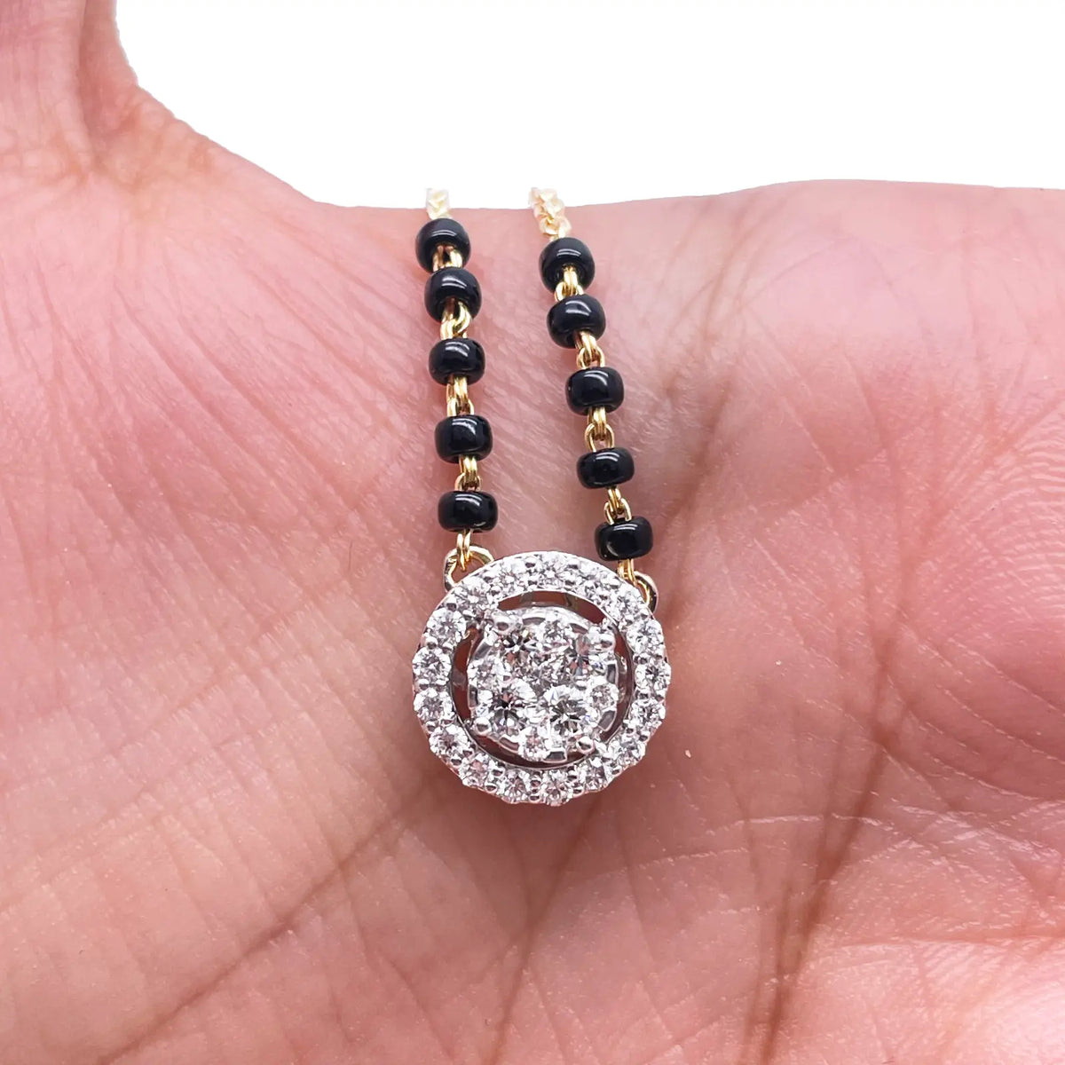 18ct Yellow Gold Natural Diamond Cushion Pendant Mangalsutra Necklace 0.45ct IGI  Mangalsutra Chains