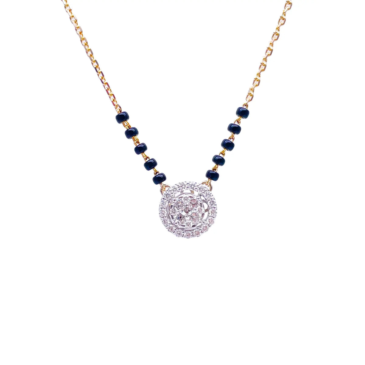 18ct Yellow Gold Natural Diamond Cushion Pendant Mangalsutra Necklace 0.45ct IGI  Mangalsutra Chains