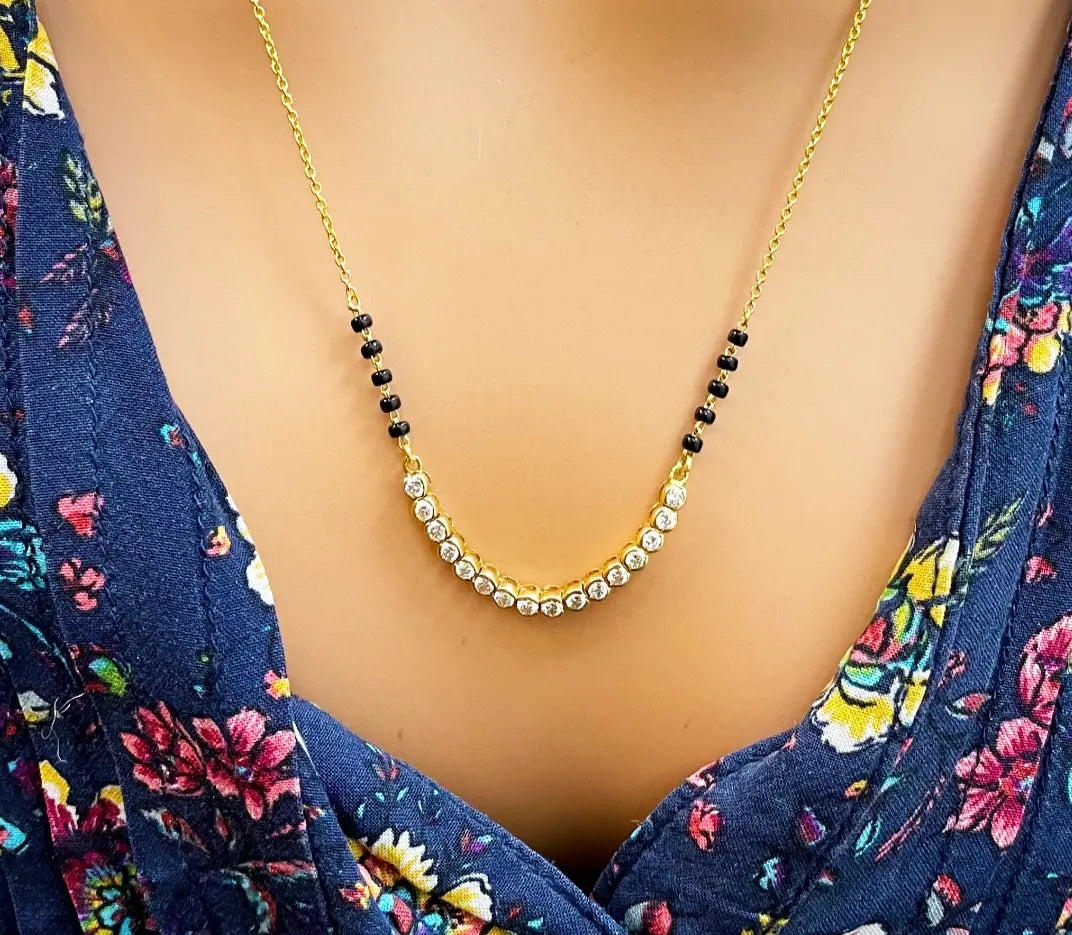 18ct Yellow Gold & Natural Diamonds 0.45ct 10 Beaded Mangalsutra Necklace Chain Hallmarked  Mangalsutra Chains
