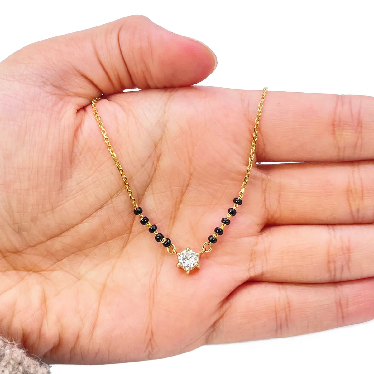 18ct YellowGold Lab Grown Diamond 6-Claw 0.50ct Beaded Mangalsutra Necklace IGI  Mangalsutra Chains