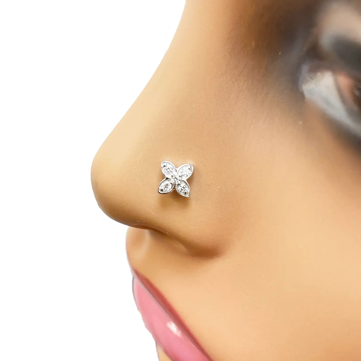 18ct Yellow, White or Rose Gold Natural Round Diamond Five Stone Flower Nose Stud 0.07ct 