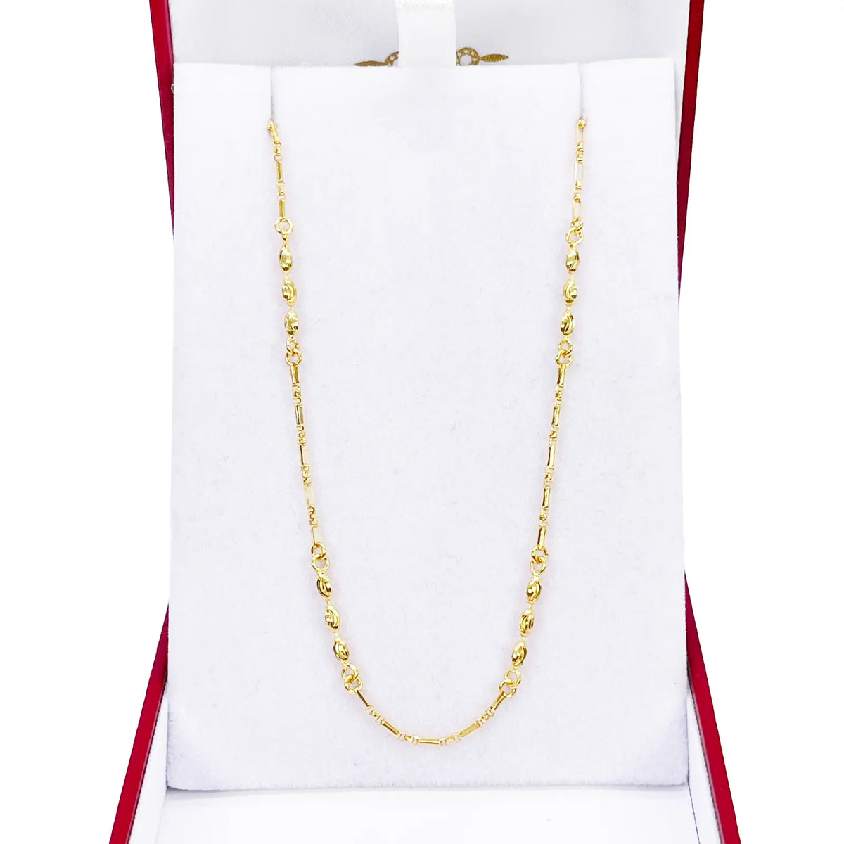 22ct Gold Beaded Necklace Diamond Cut High Polished Oval Beads Chain 18 Inches 