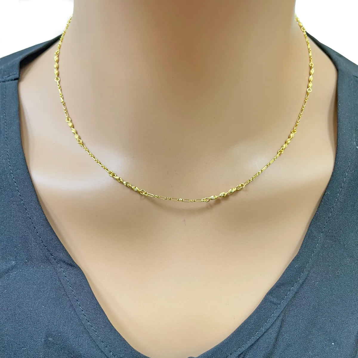 22ct Gold Beaded Necklace Diamond Cut High Polished Oval Beads Chain 18 Inches 
