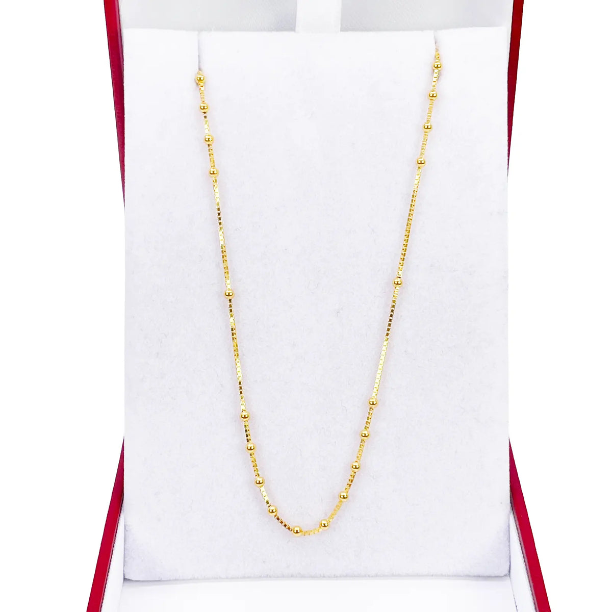 22ct Gold Beaded Necklace High Polished Round Beads Box Chain 16 Inches 