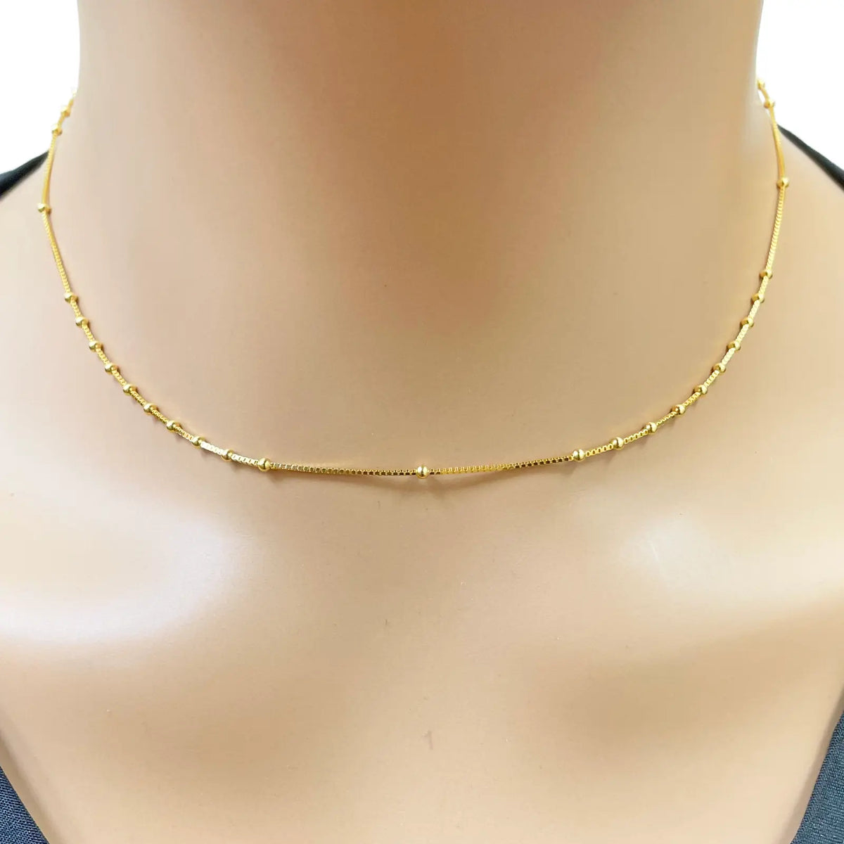 22ct Gold Beaded Necklace High Polished Round Beads Box Chain 16 Inches 
