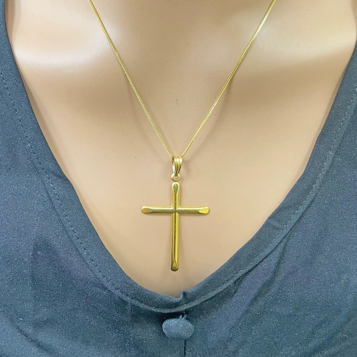 22ct Gold Cross Pendant High Polished 45x25.9mm 