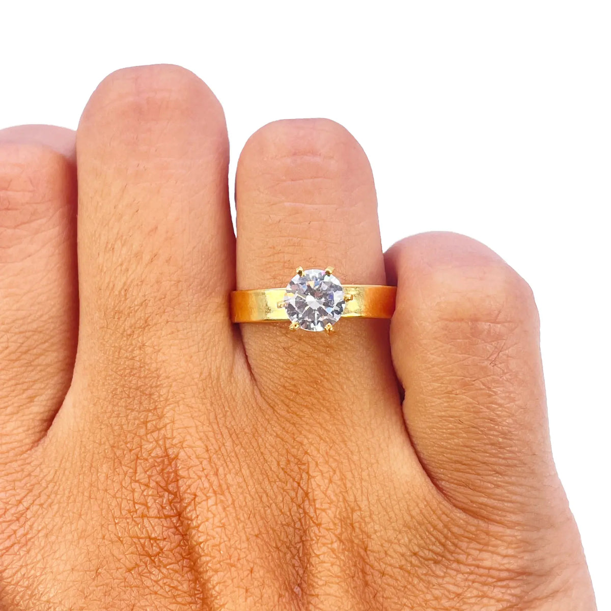 22ct Gold Cubic Zirconia Solitaire Ring 6-Claw 7mm Width 