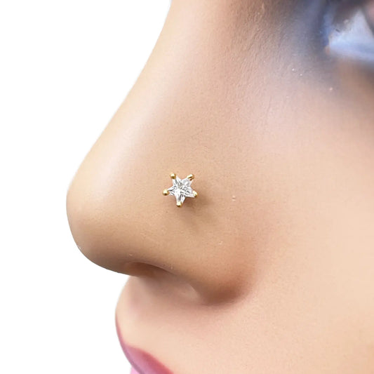 22ct Gold Cubic Zirconia Star Nose Stud/Pin 4.3mm Width 