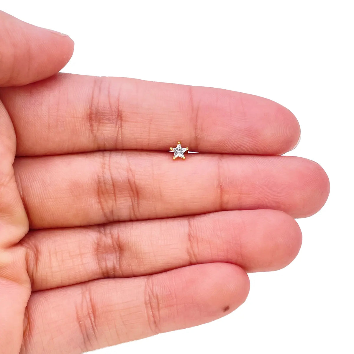 22ct Gold Cubic Zirconia Star Nose Stud/Pin 4.3mm Width 
