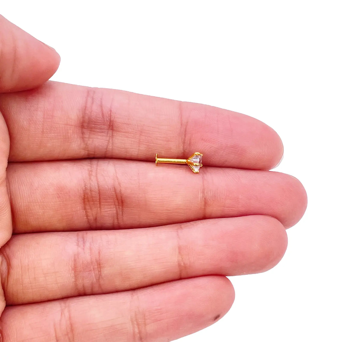 22ct Gold Cubic Zirconia Star Nose Stud/Pin 4.3mm Width 
