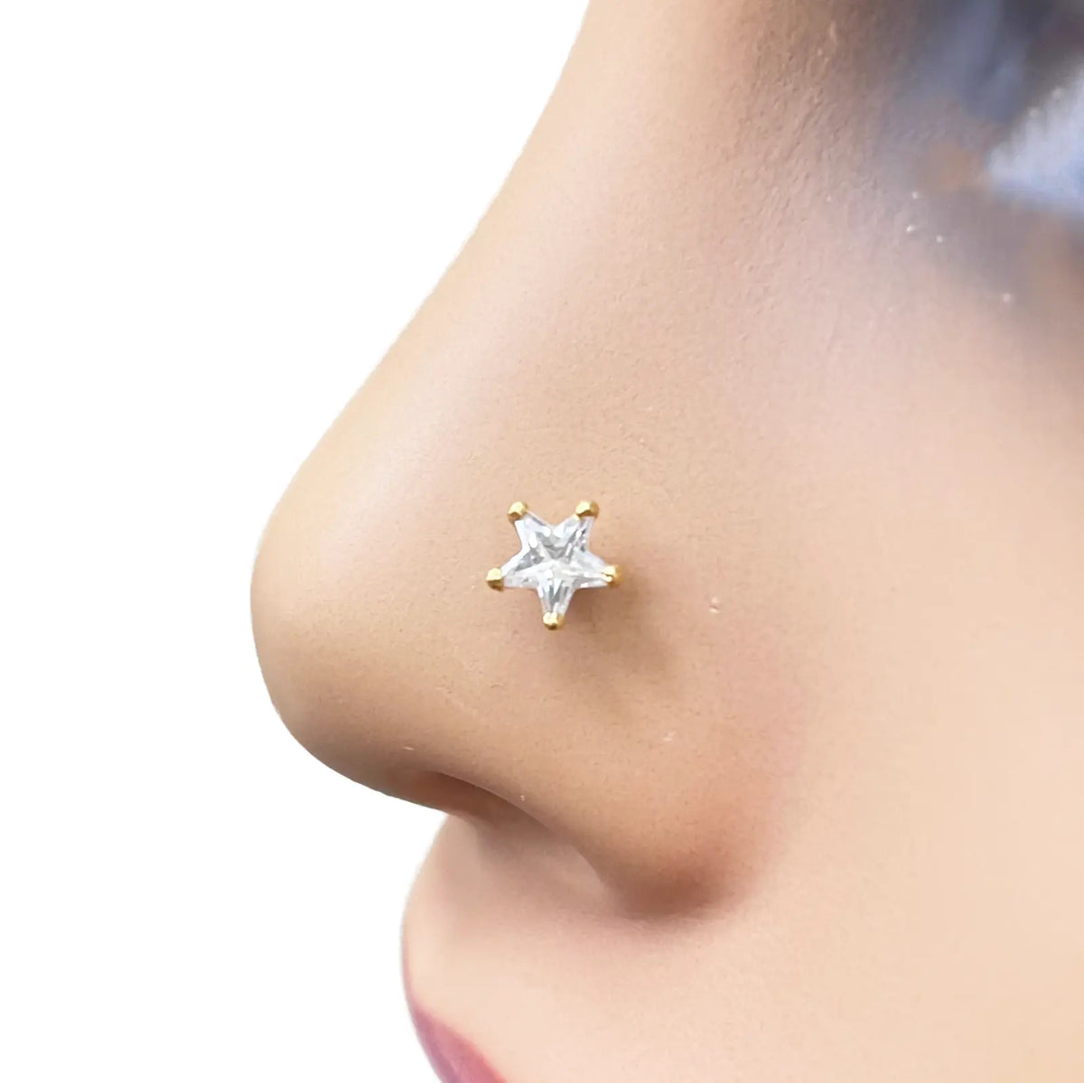22ct Gold Cubic Zirconia Star Nose Stud/Pin 5.3mm Width 