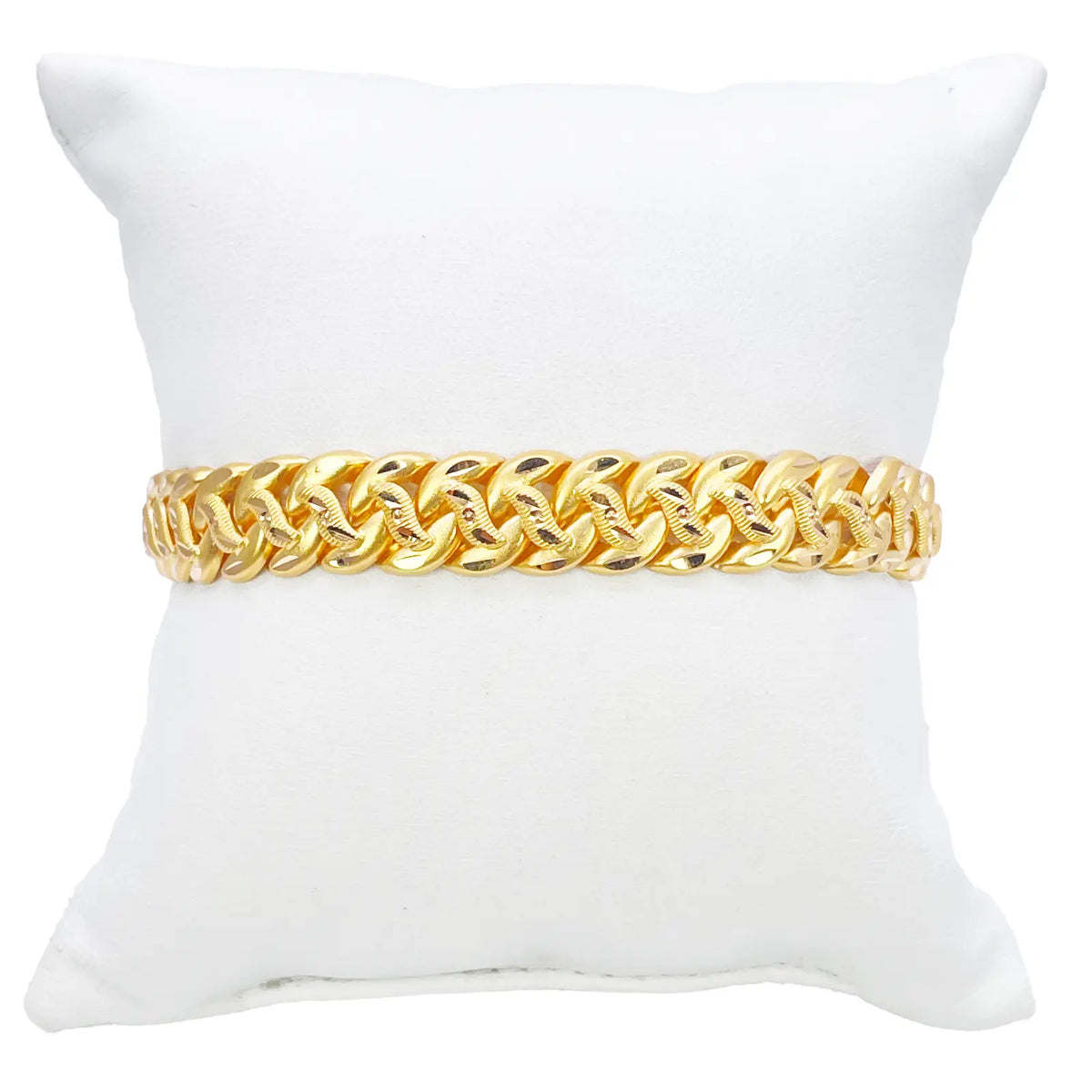 22ct Gold Curb Bracelet Matt Diamond Cut Lightweight 7.5 Inches 10mm Wide 