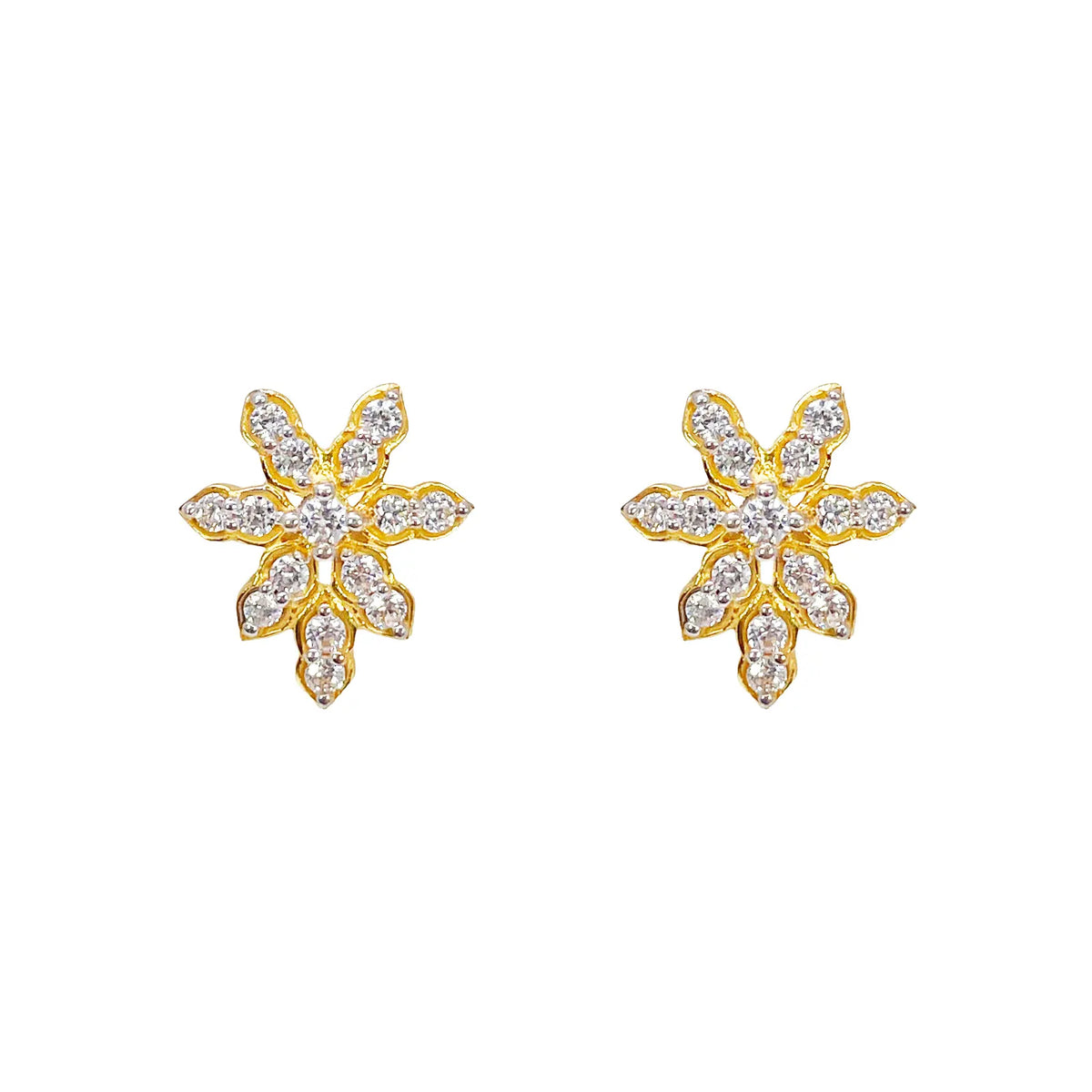 22ct Gold Floral Cubic Zirconia Necklace & Earring Set With Fancy Two-Tone Chain 