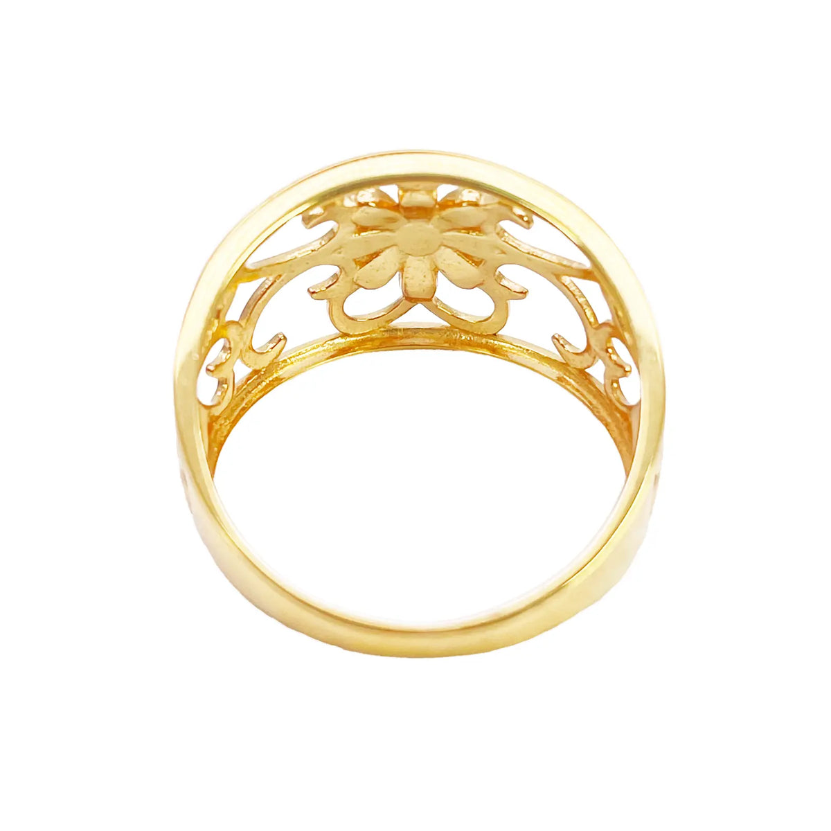 22ct Gold Floral Ring High Polished Design 12mm Width Size M 
