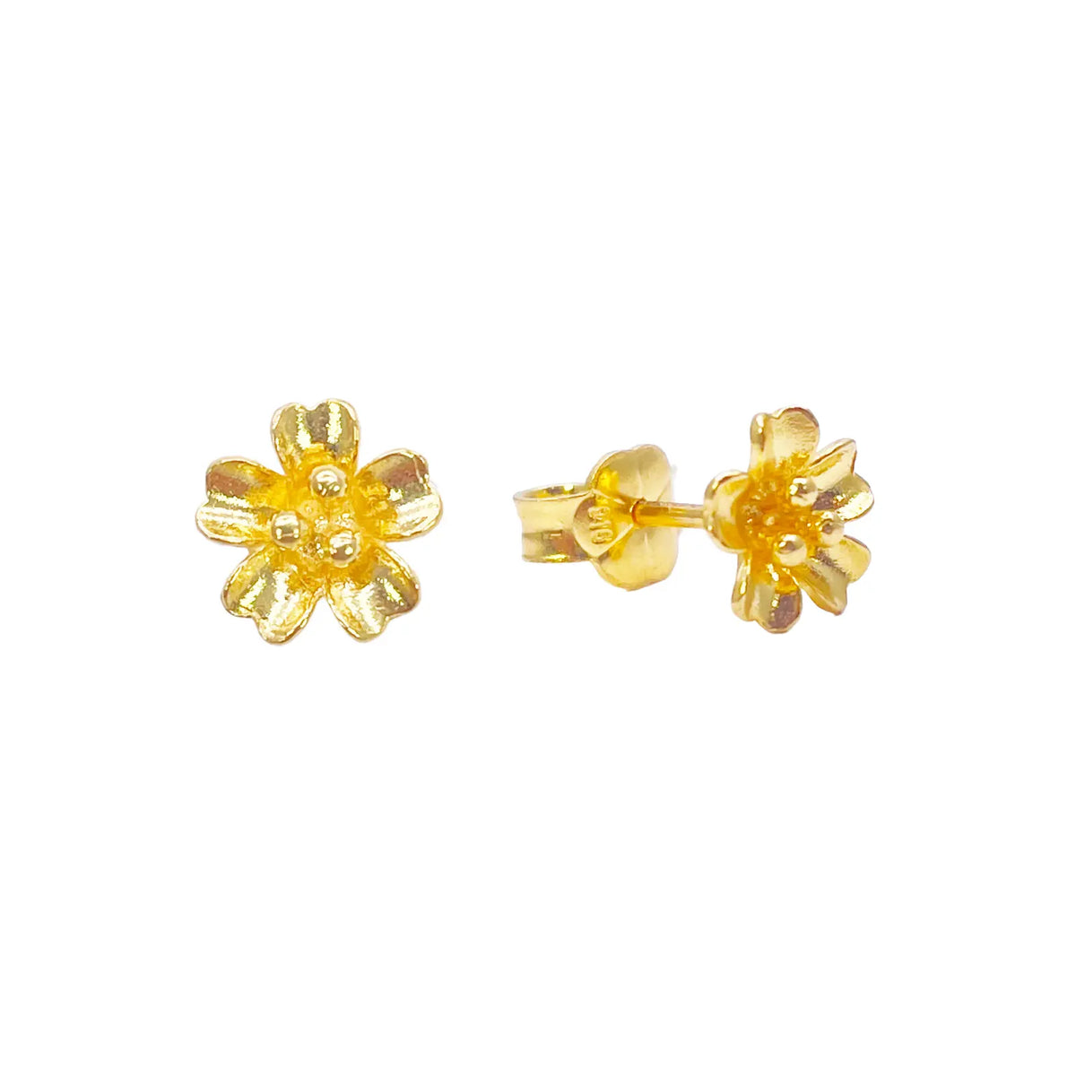 22ct Gold Floral Stud Earrings High Polish Flower Design 7.8mm Width 