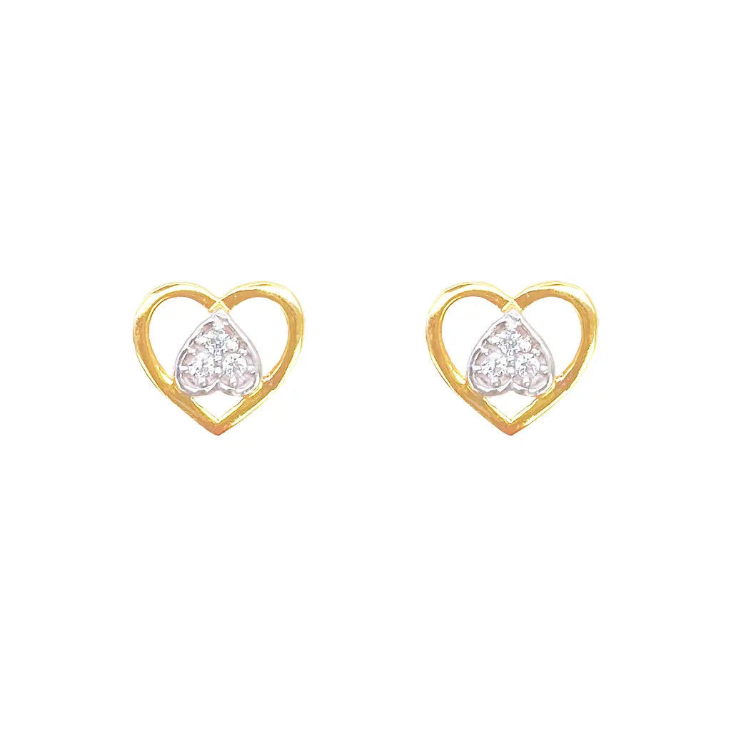 22ct Gold Heart Cubic Zirconia Stud Earrings High Polished - 9x8mm 