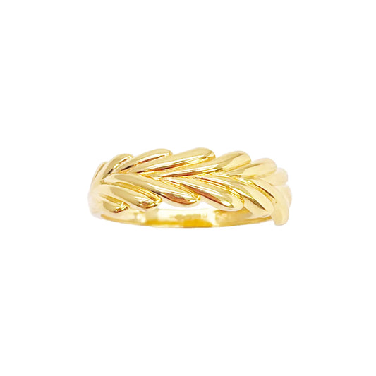 22ct Gold Leaf Ring High Polished Floral Design 5.7 mm Width Size M 