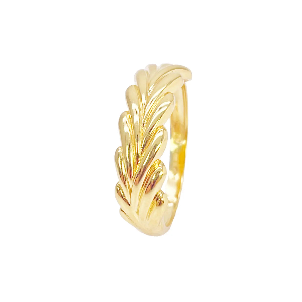 22ct Gold Leaf Ring High Polished Floral Design 5.7 mm Width Size M 