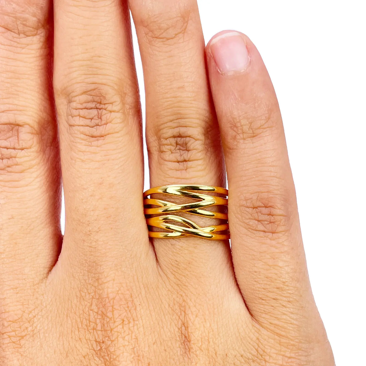 22ct Gold Multi Band Ring High Polished Design 10.7 mm Width Size M 