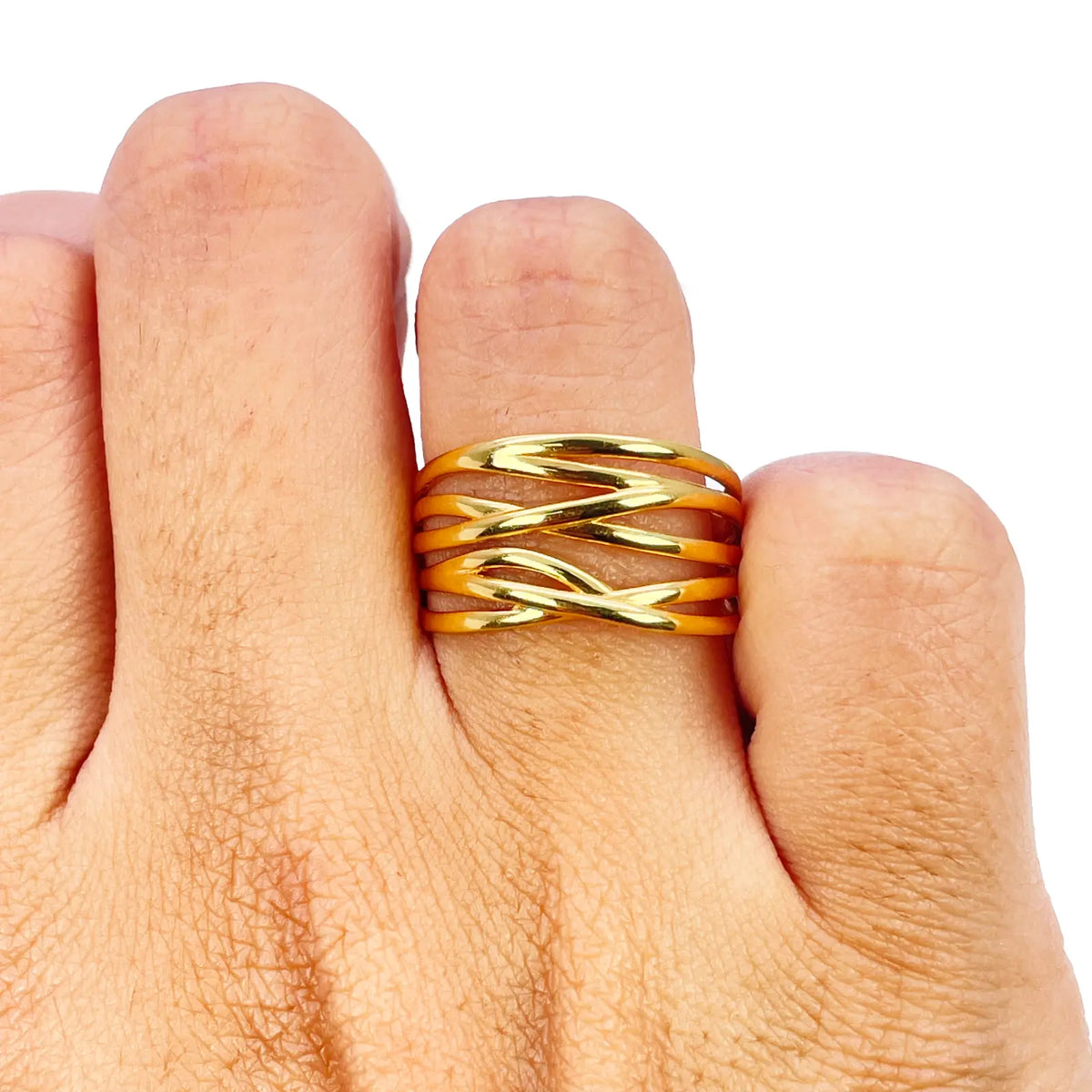22ct Gold Multi Band Ring High Polished Design 10.7 mm Width Size M 
