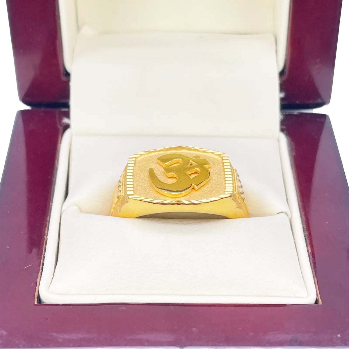22ct Gold OM Signet Diamond Cut High Polished, Matt & Textured Mens Ring 
