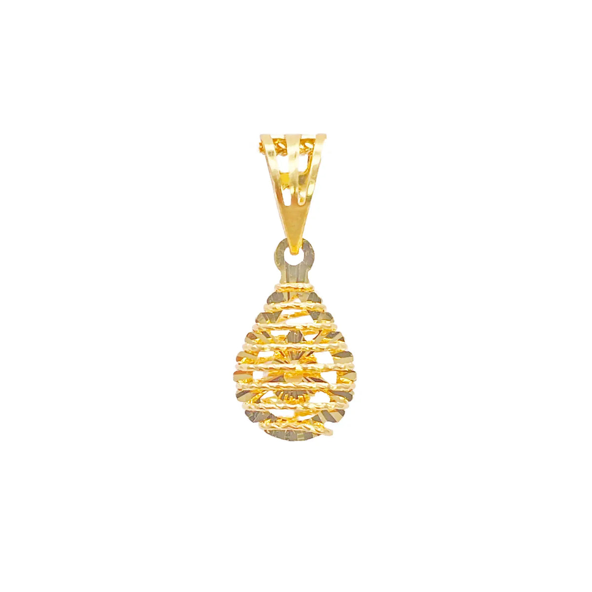 22ct Gold Pear Shaped Pendant Diamond Cut Mesh High Polished 20 mm Length 
