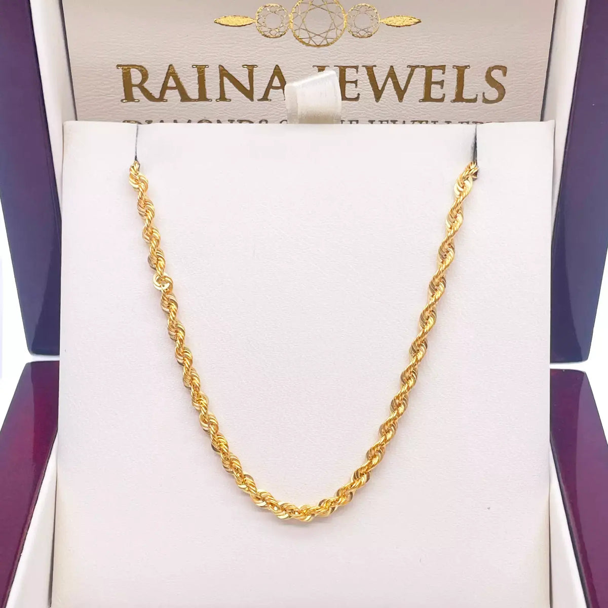 22ct Gold Rope Chain Lightweight Necklace 24 Inches 3 mm Width 