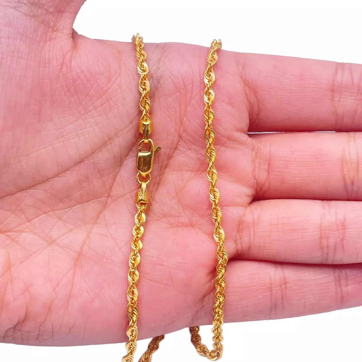 22ct Gold Rope Chain Lightweight Necklace 24 Inches 3 mm Width 