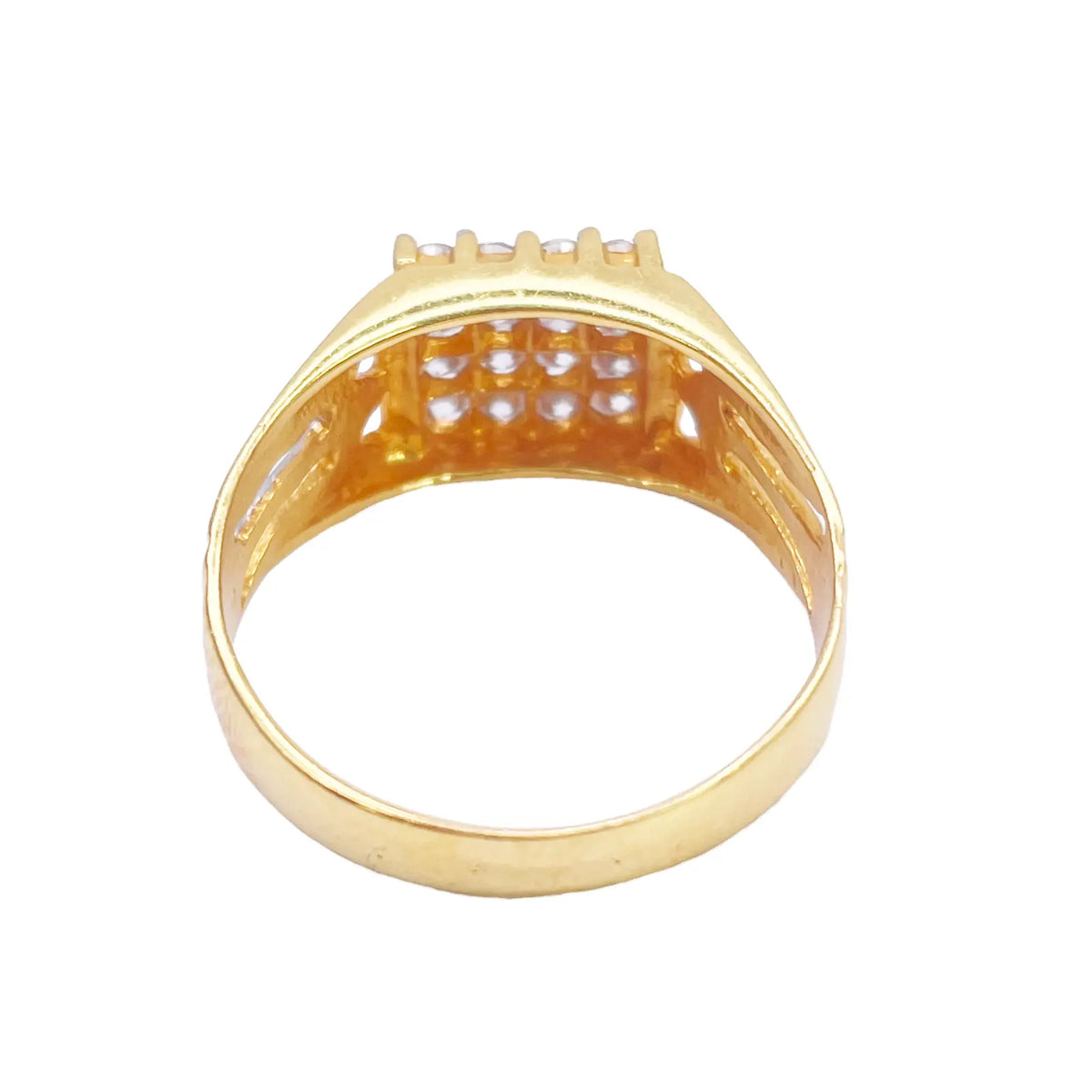 22ct Gold Square Cubic Zirconia Signet High Polished Two-Tone Men's Ring 9.5mm Width 