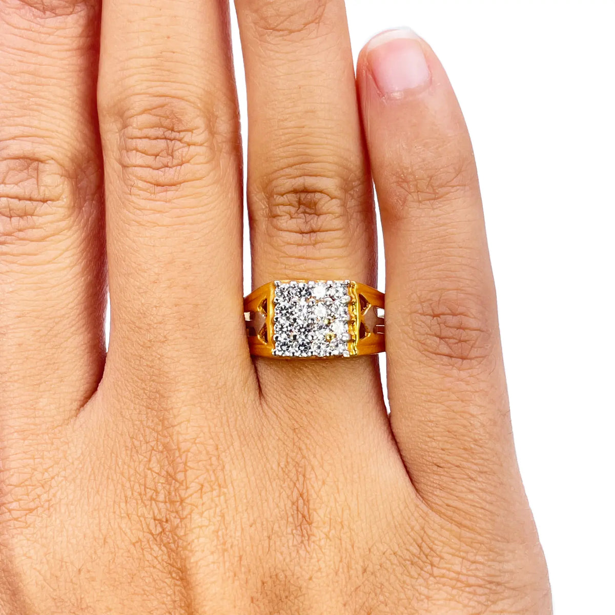 22ct Gold Square Cubic Zirconia Signet High Polished Two-Tone Men's Ring 9.5mm Width 