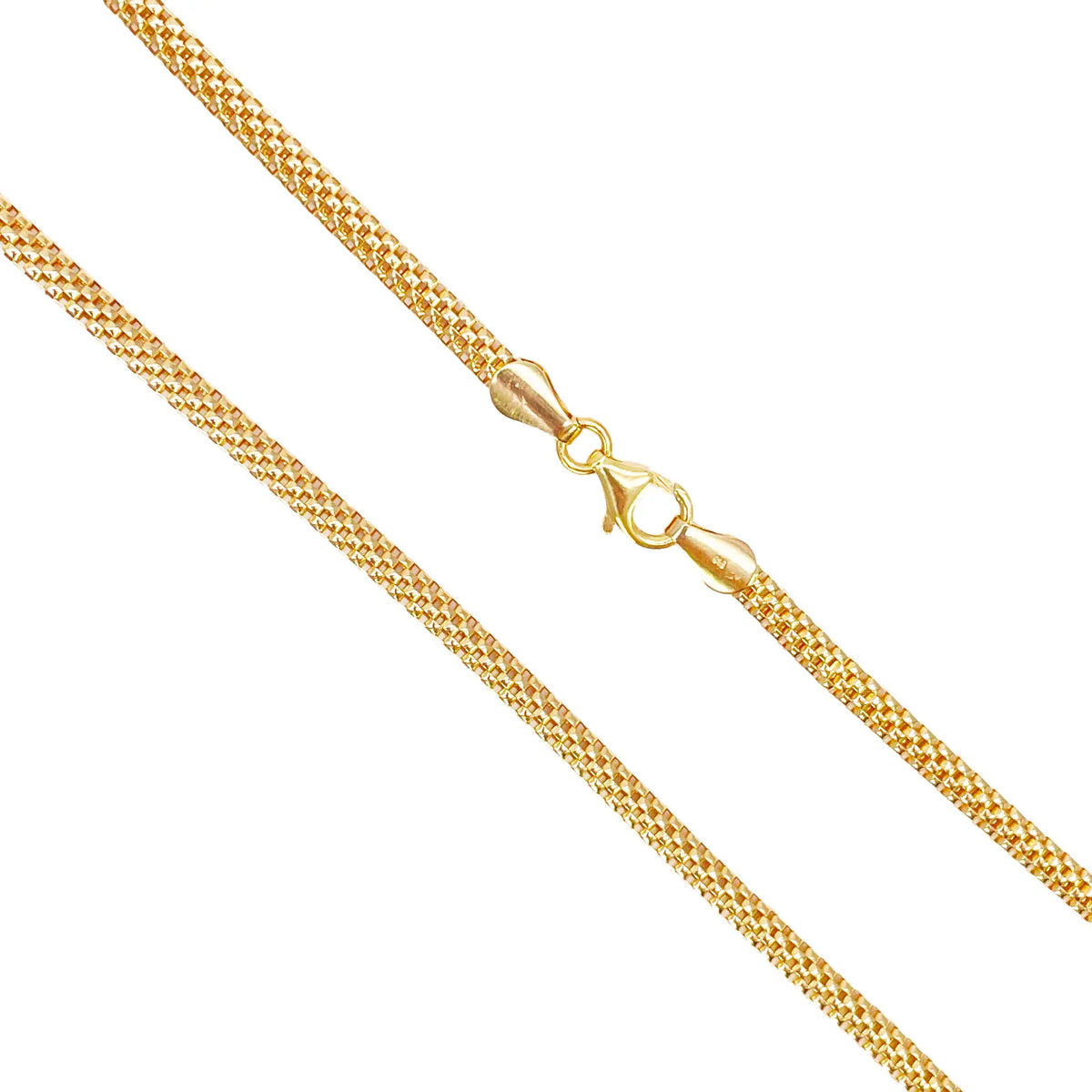 22ct Gold Square Mesh Chain High Polished Flat Necklace 18.5 Inches 3mm Width 