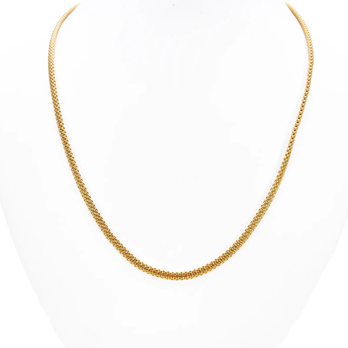 22ct Gold Square Mesh Chain High Polished Flat Necklace 18.5 Inches 3mm Width 