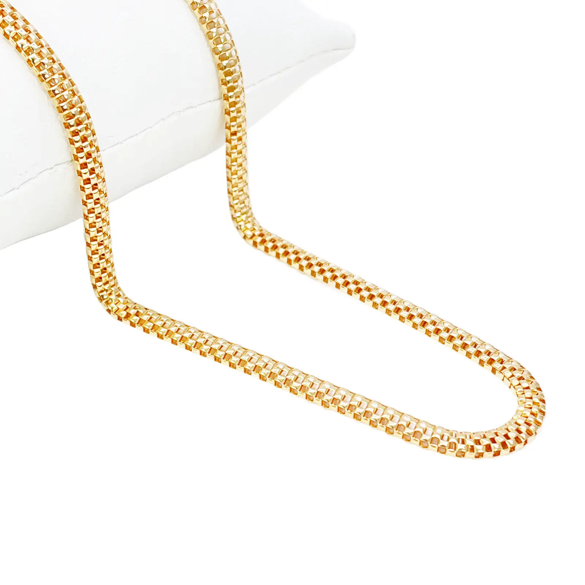 22ct Gold Square Mesh Chain High Polished Flat Necklace 18.5 Inches 4mm Width 