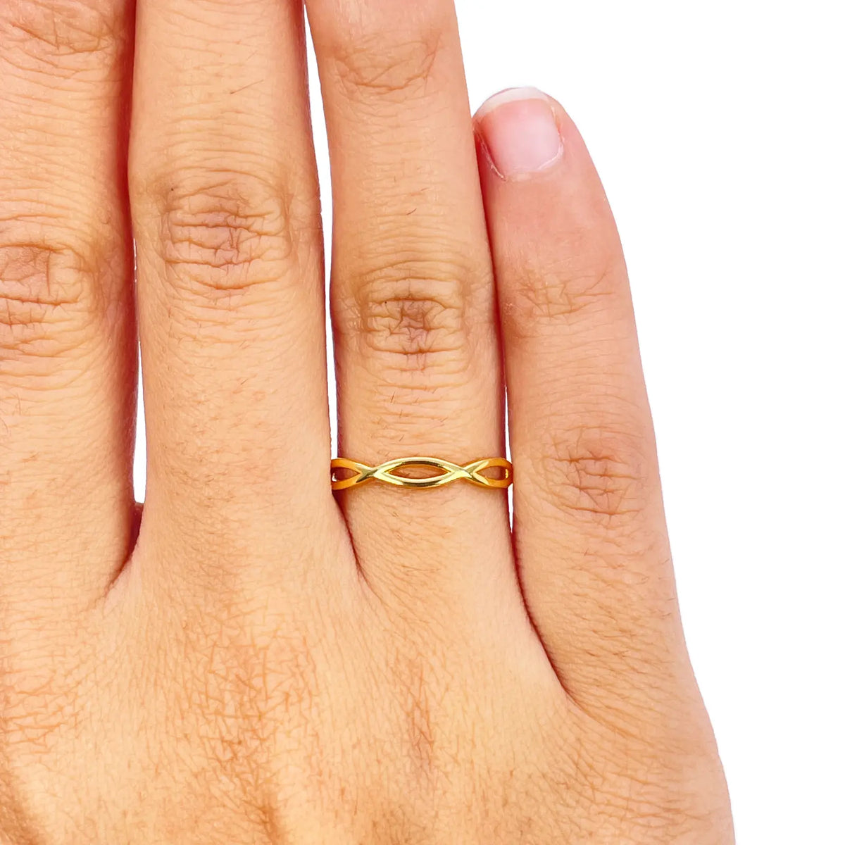 22ct Gold Twisted Wave Minimalist Ring High Polished 3 mm Width Size M1/2 