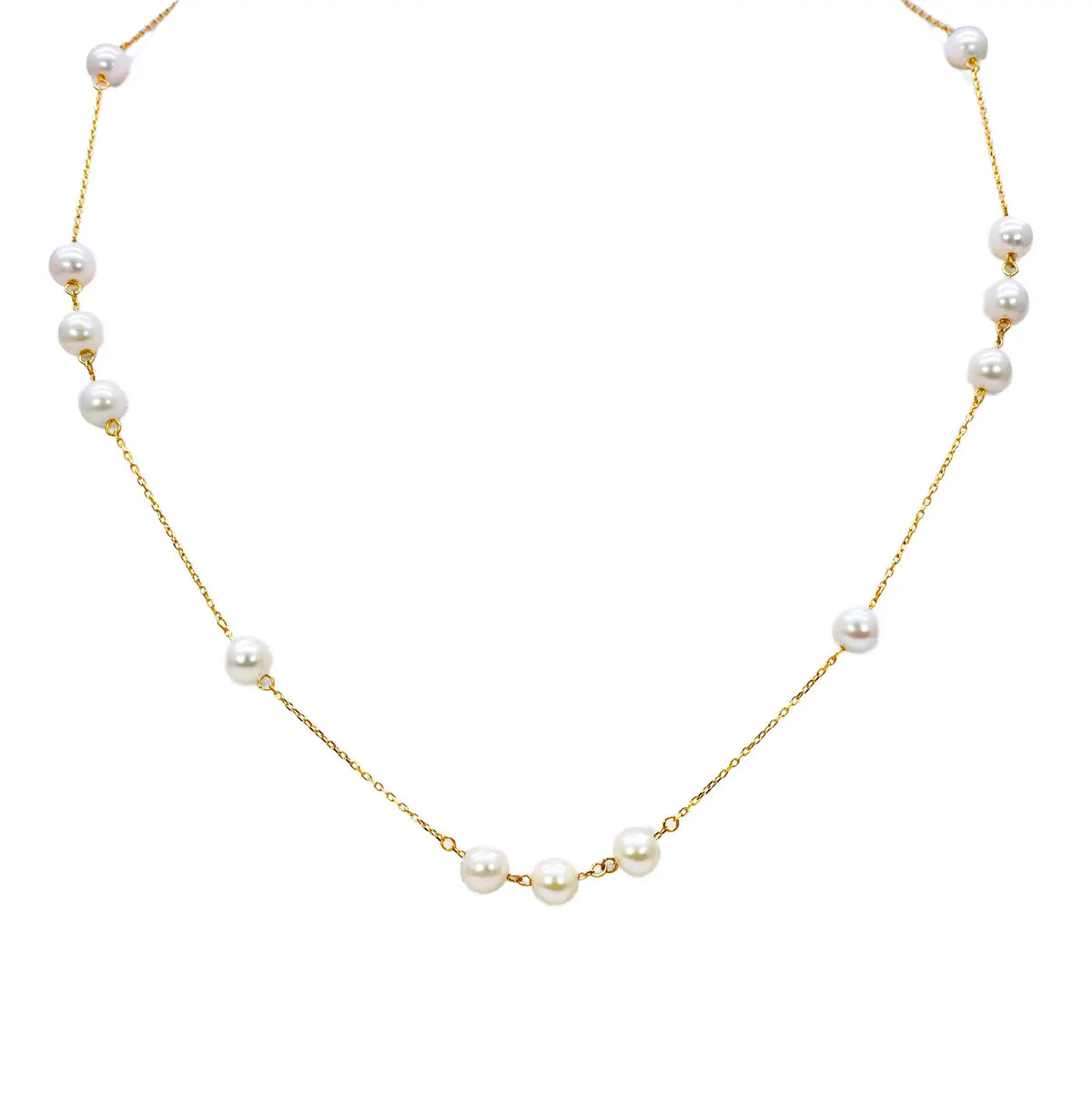 22ct Yellow Gold Beautiful Ladies Freshwater Pearl Necklace 16'' inches 