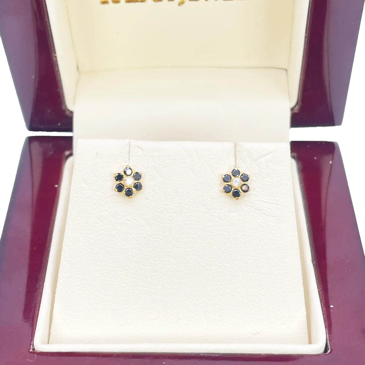22ct Yellow Gold Children's Black Cubic Zirconia Floral Stud Earrings 5mm 