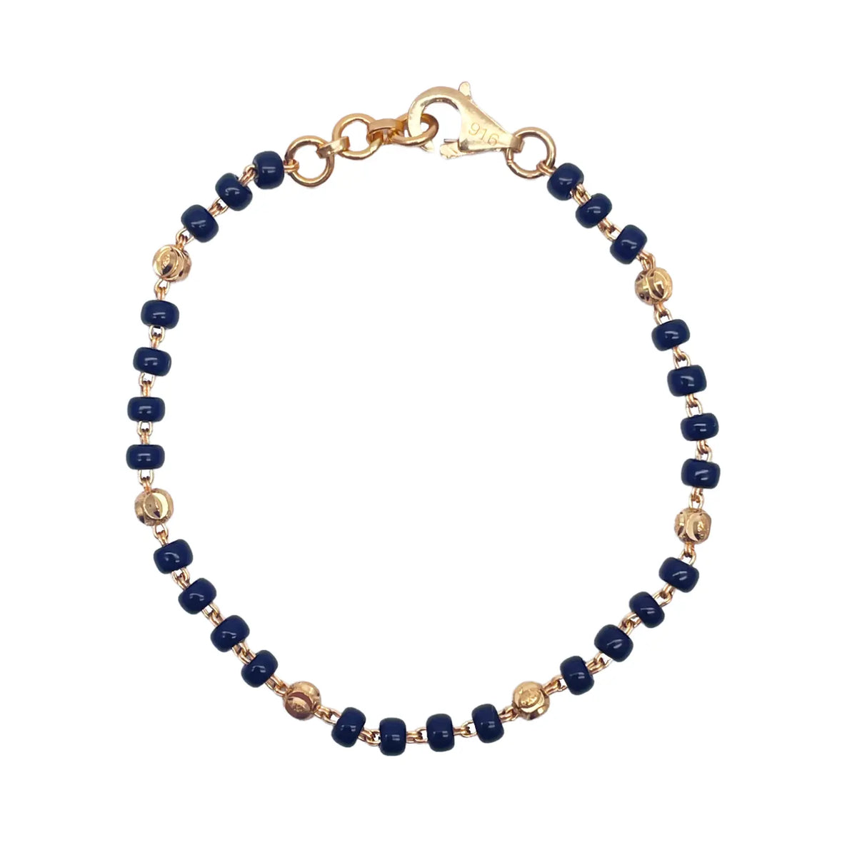 22ct Yellow Gold Children's Bracelet Black & Diamond Cut Gold Beads (Maniya/Manka/Nazariya) 