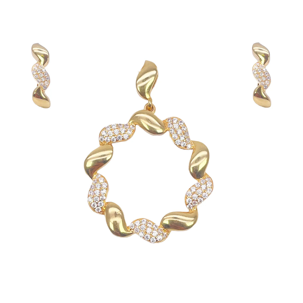 22ct Yellow Gold Circle Of Life Leaf Pendant & Matching Leaf Earrings Set 