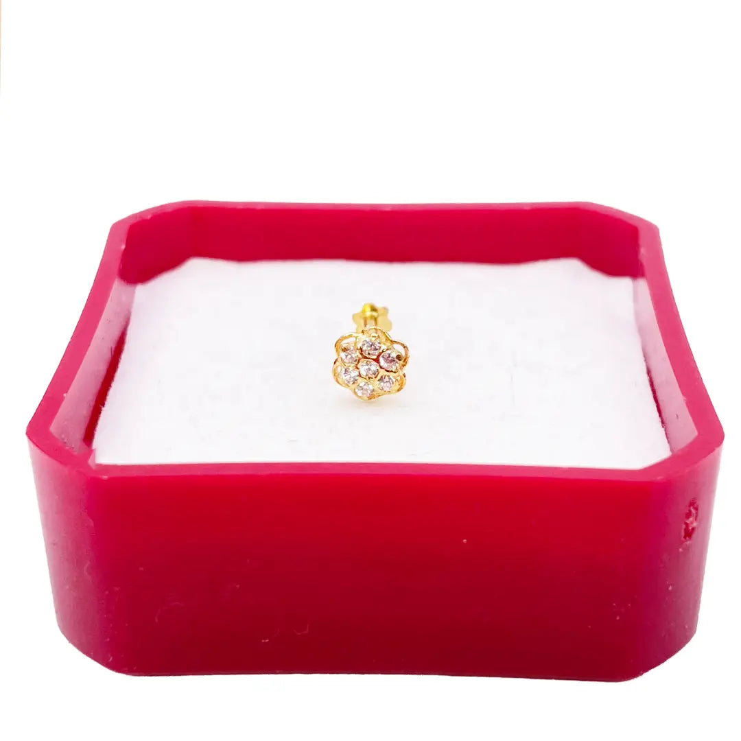 22ct Yellow Gold Cubic Zirconia Cluster Floral Nose Stud 