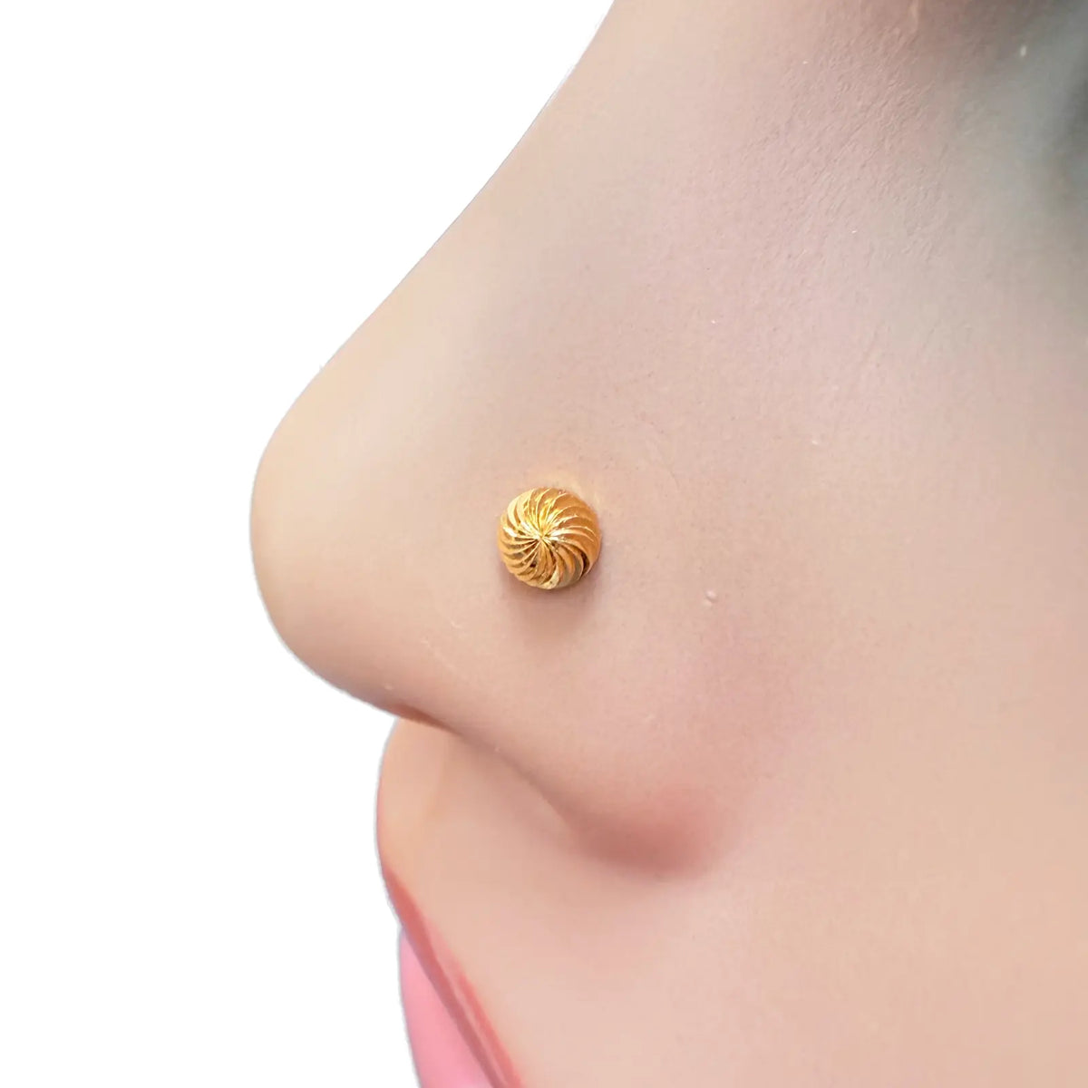 22ct Yellow Gold Diamond Cut Swirl For Nose Stud/Pin, Tragus & Helix 3.6mm Width 