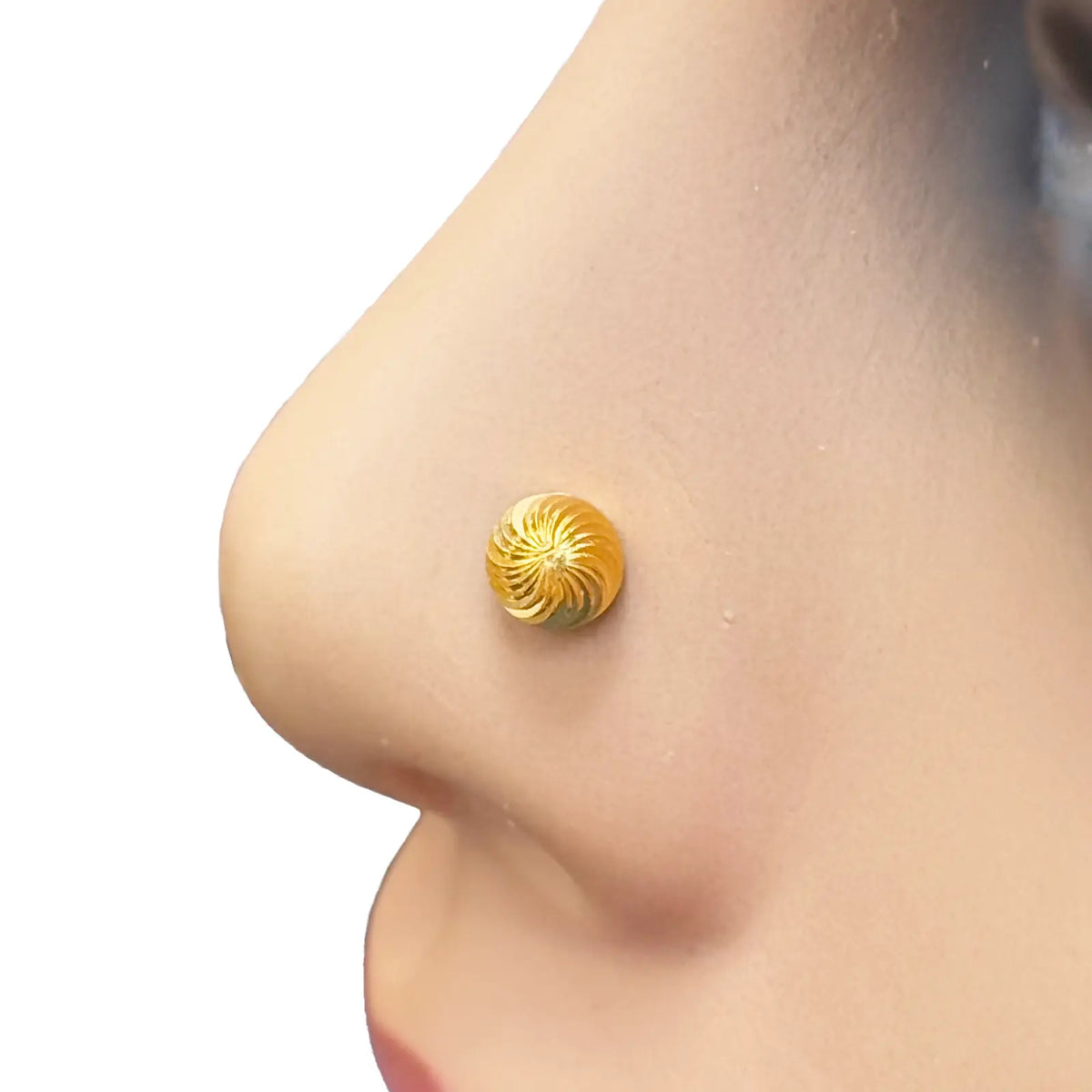 22ct Yellow Gold Diamond Cut Swirl For Nose Stud/Pin, Tragus & Helix 4.8mm Width 