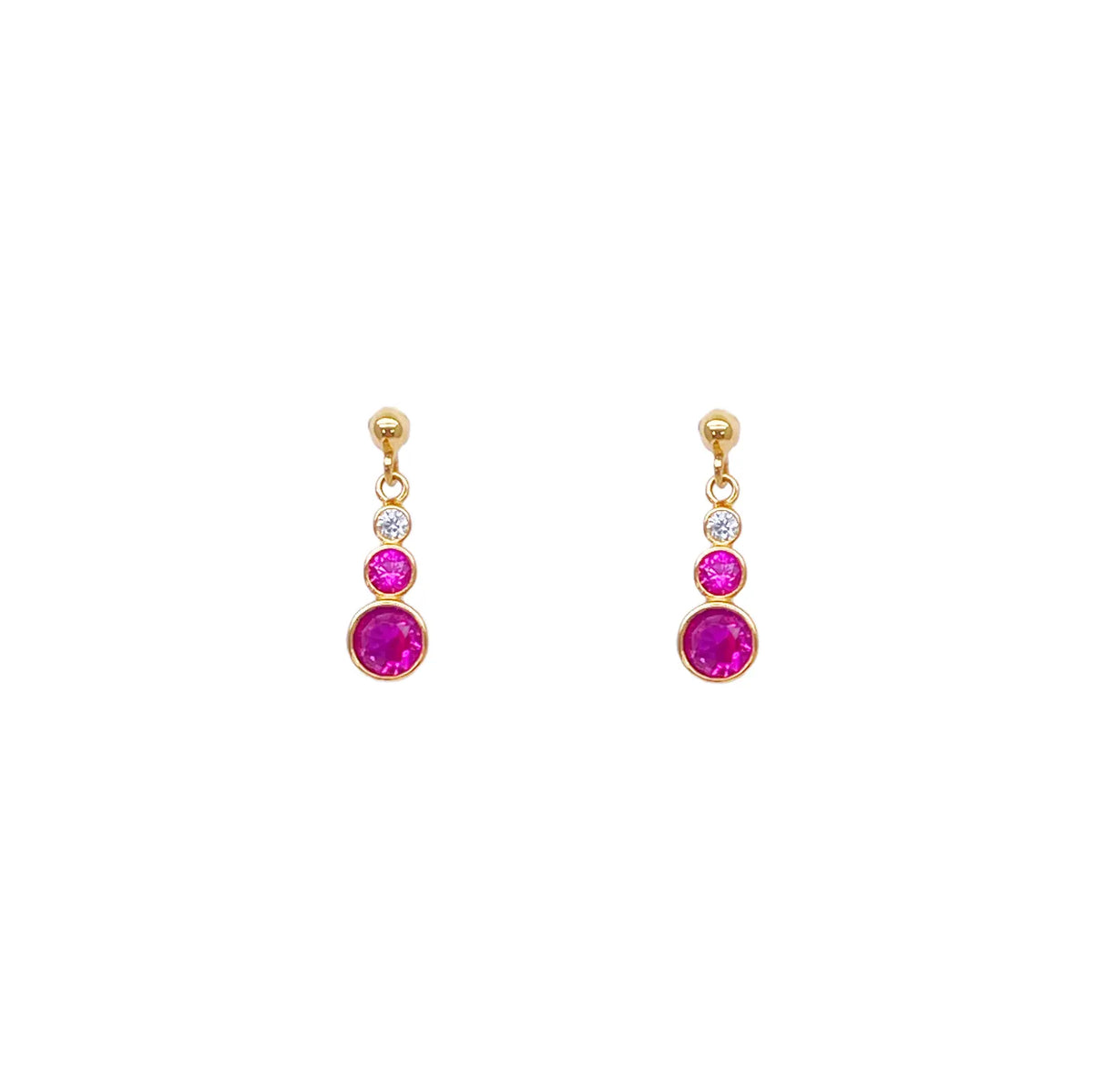 22ct Yellow Gold Drop Red Bubble Pendant & Chain With Matching Drop Earrings 