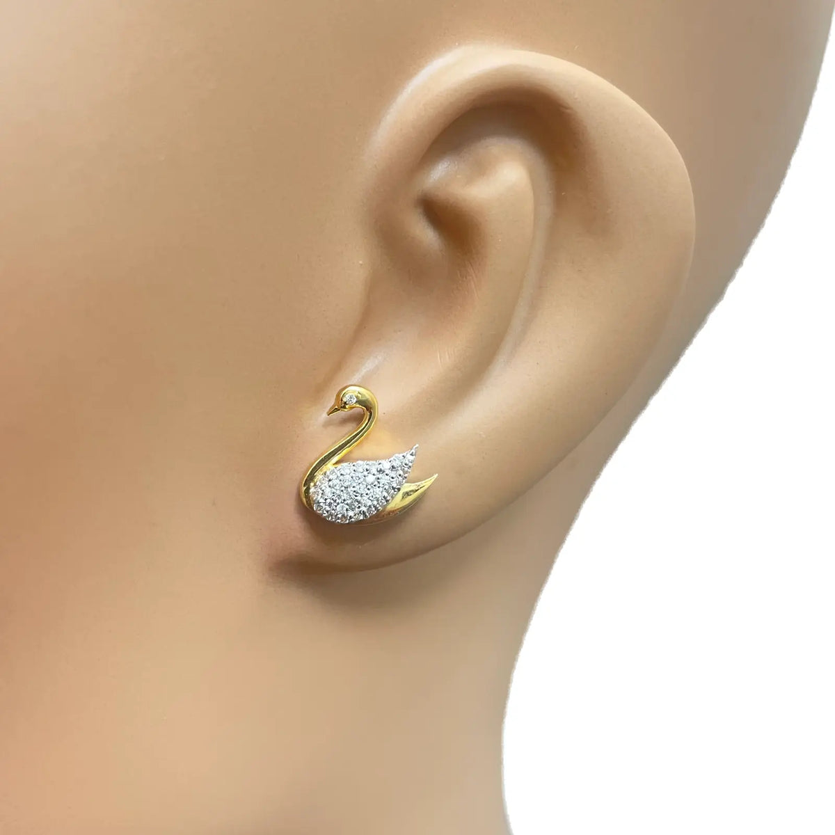 22ct Yellow Gold Elegant Swan Cubic Zirconia Necklace 18 inches & Matching Stud Earrings Set 