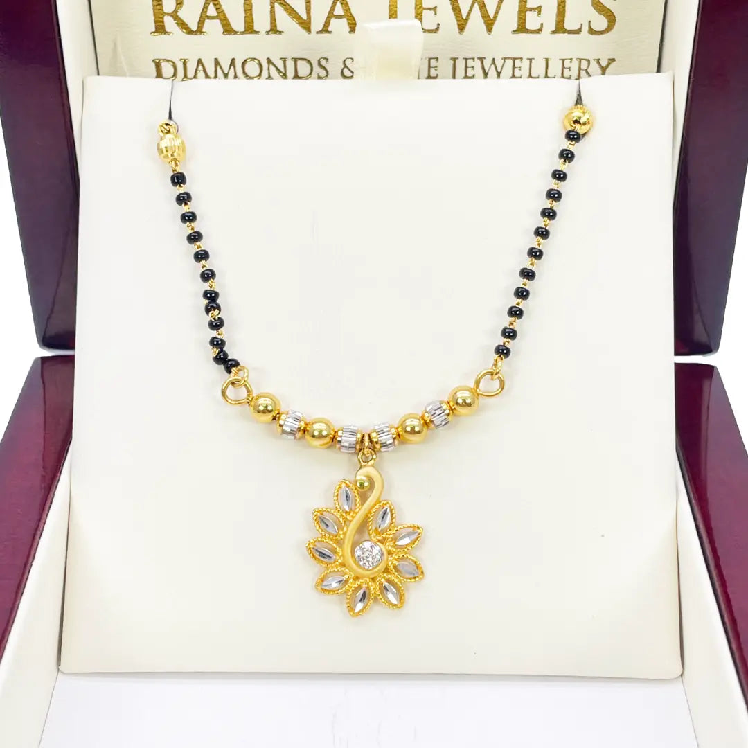 22ct Yellow Gold Floral Cubic Zirconia Diamond Cut Beaded Mangalsutra Necklace 18 inches  Diamond Bracelets