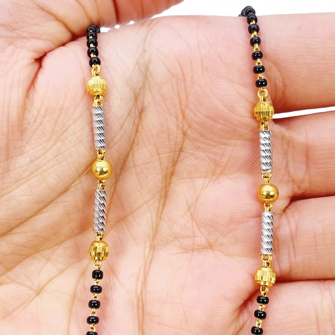 22ct Yellow Gold Floral Cubic Zirconia Diamond Cut Beaded Mangalsutra Necklace 18 inches  Diamond Bracelets