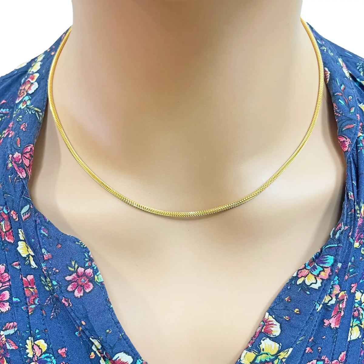 22ct Yellow Gold Foxtail Dragon Chain Necklace 18 Inches 2mm Width 