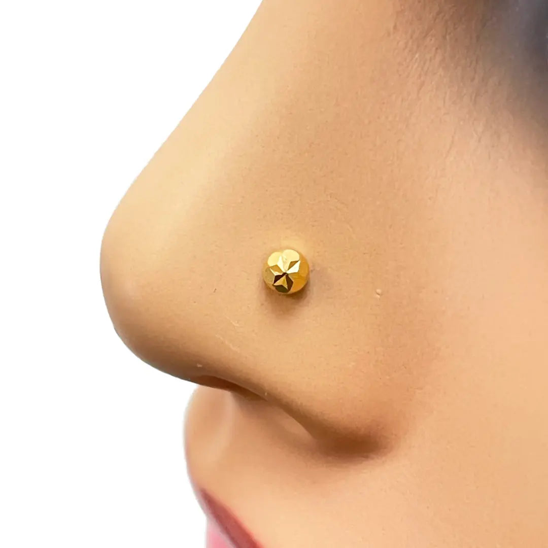 22ct Yellow Gold Gold Diamond Cut Flower Design Single Nose Stud/Pin 3mm Width 