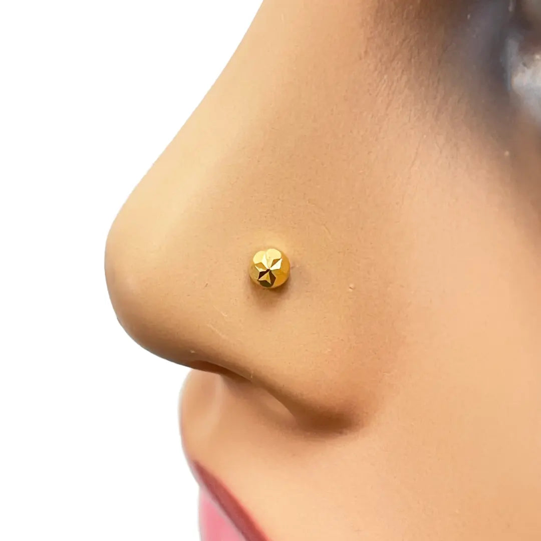 22ct Yellow Gold Gold Diamond Cut Flower Design Single Nose Stud/Pin 3mm Width 